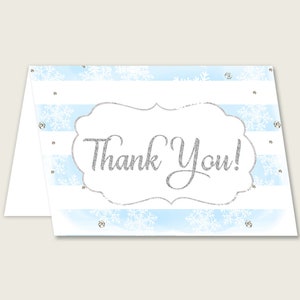 Biglietti di ringraziamento blu argento stampabili, biglietti di ringraziamento per baby shower invernali, biglietti di ringraziamento per doccia per ragazzi piegati, download istantaneo, strisce bs003