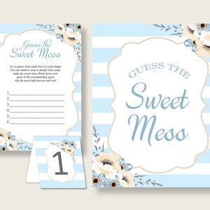 Stripes Guessing Game Baby Shower Boy, Blue White Guess The Sweet Mess Game Printable, Dirty Diaper Game, Instant Download, Striped bs002