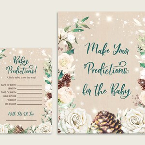 Cartes de prédiction beiges et signe imprimable, prédiction pour le jeu de bébé, douche de bébé rustique d'hiver sexe neutre, téléchargement immédiat, 3RBC2
