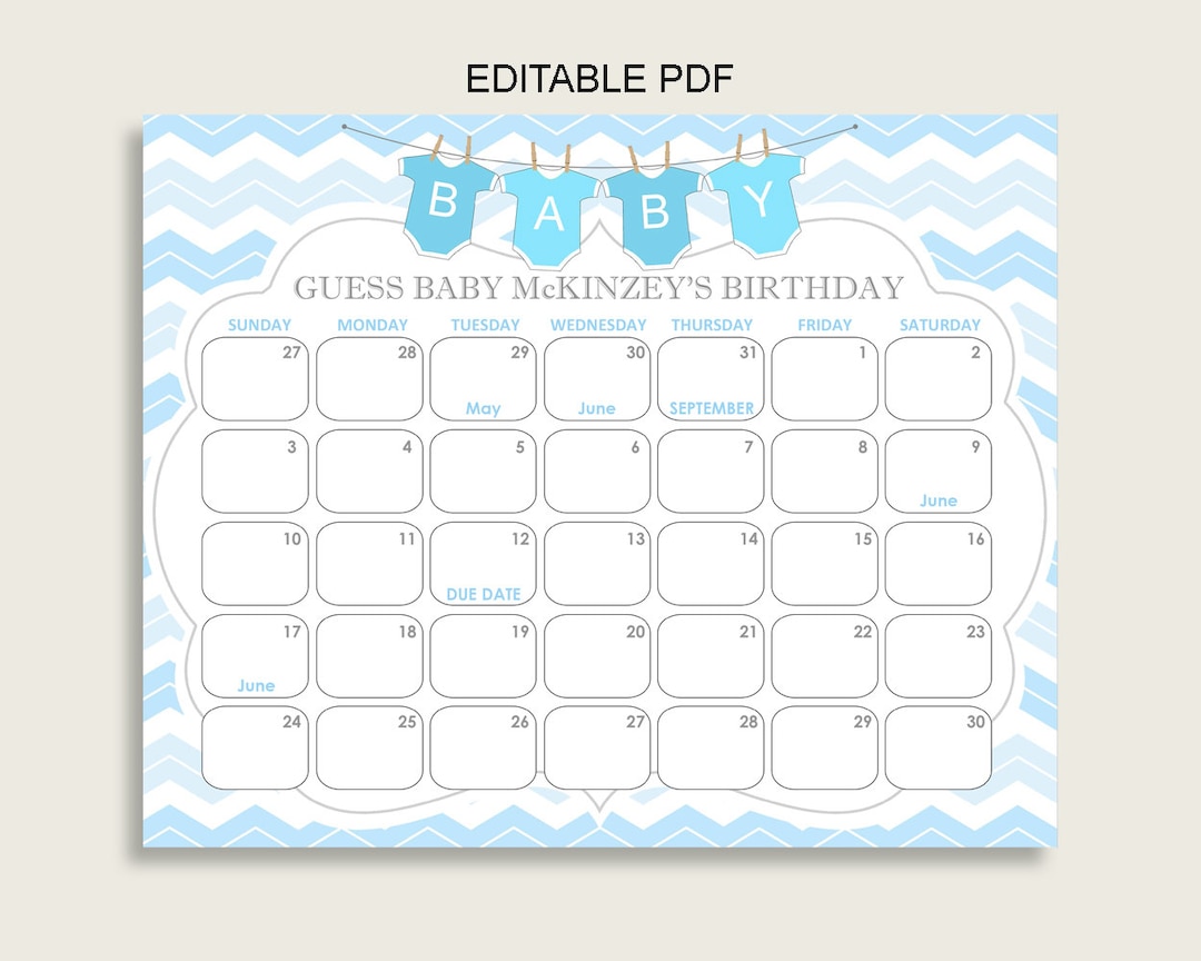 Baby shower calendar guess template hotsell