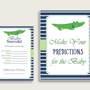 Cartes de prédiction de douche de bébé Alligator & signe imprimable, bleu vert bébé prédiction Game Boy, téléchargement immédiat, bleu marine Croc mignon ap002