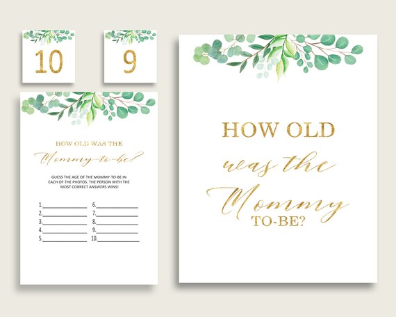 Green Gold How Old Was The Mommy To Be, Gender Neutral Baby Shower Game Printable, Greenery Guess Mommy's Age Game, Instant Download, Y8X33 Il_570xn