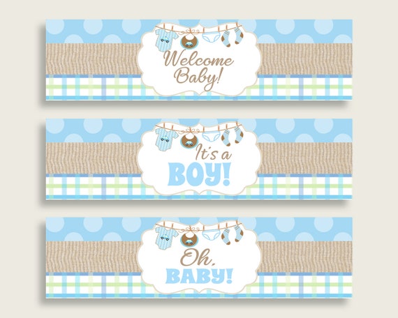 Blue Beige Water Bottle Labels Printable, Clothes Water Bottle Wraps, Clothes Baby Shower Boy Bottle Wrappers, Instant Download, bc001 Il_570xn