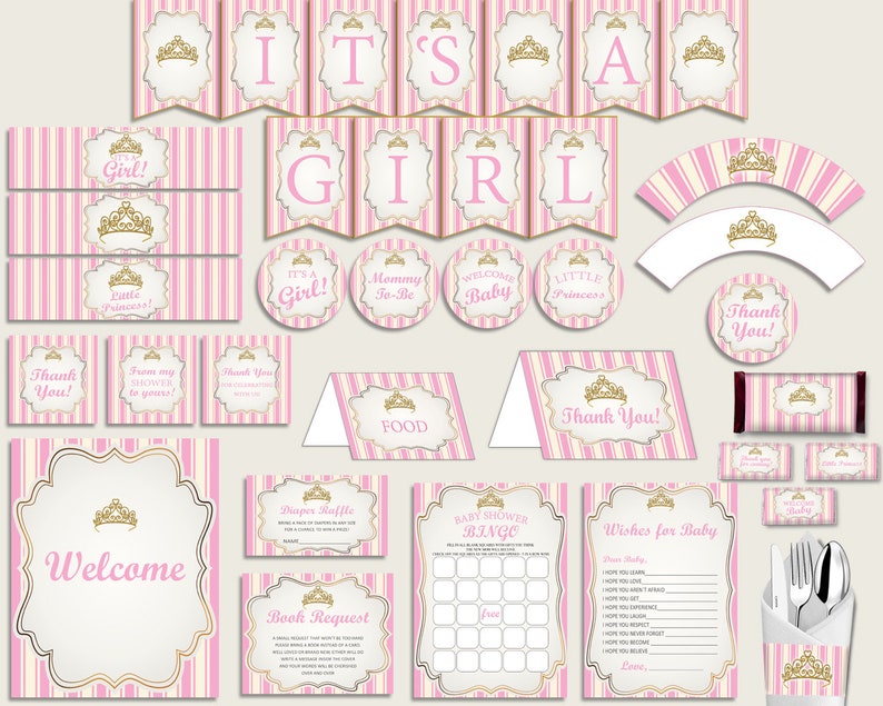 Pink Gold Baby Shower Decorations Girl Kit Royal Princess Etsy