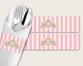 Royal Princess Baby Shower Napkin Rings Printable, Pink Gold Napkin Wrappers, Girl Shower Utensils Wrap, Instant Download, Glamorous rp002 Il_170x135