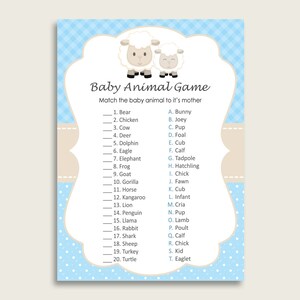 Little Lamb Name The Baby Animals Game Printable, Blue White Baby Shower Animal Game, Boy Baby Shower, Instant Download, Cute Lamb, fa001