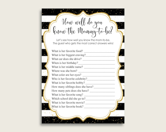 Black Gold How Well Do You Know Mommy Game Stripes Baby Shower Black Gold How Well Do You Know Mommy Game Stripes Baby Shower