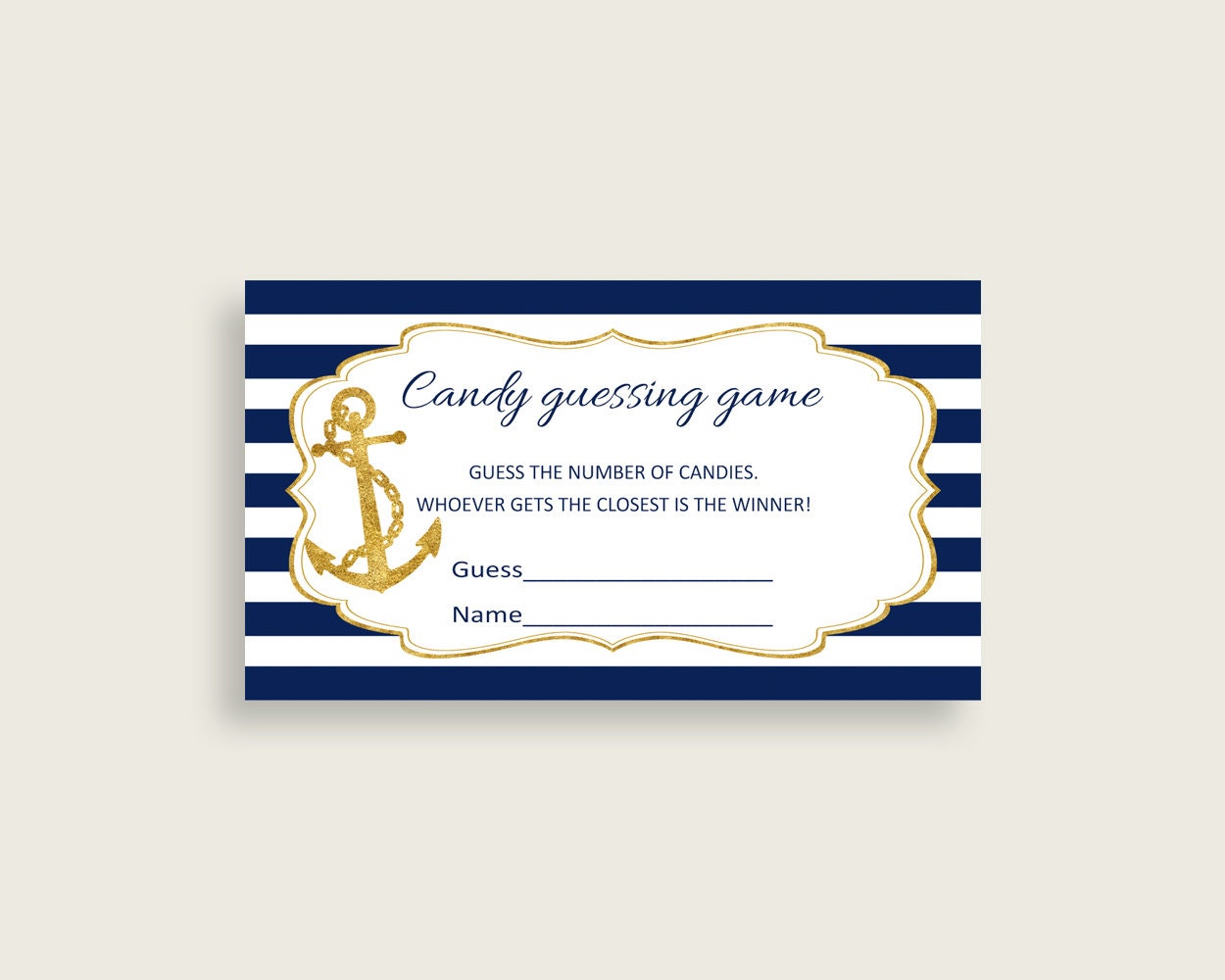 Blue Gold Candy Guessing Game, Anchor Baby Shower Boy Sign and Cards ...