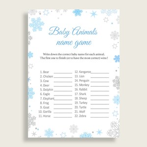 Nomi di animali per bambini Baby Shower Nomi di animali per bambini Fiocco di neve Baby Shower Nomi di animali per bambini Blu Grigio Baby Shower Fiocco di neve Baby Animal NL77H