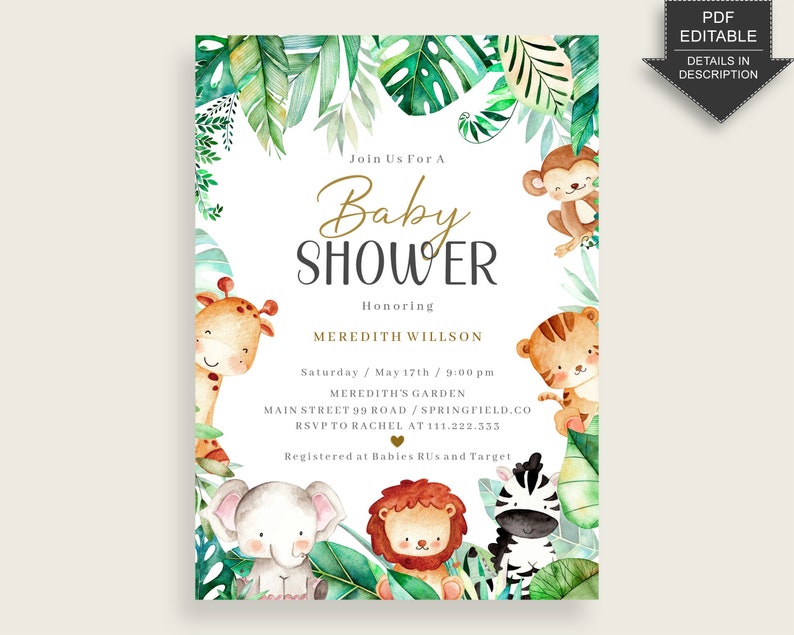 Safari Baby Shower Invitation Printable Digital or Printed - Etsy