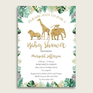 Jungle Baby Shower Invitations Printable, Digital or Printed Invitation ...