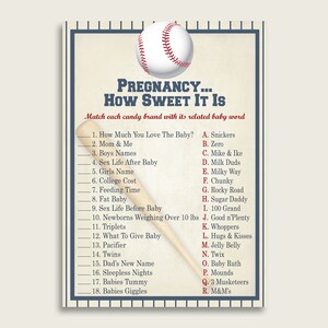 Blau Beige Schwangerschaft Wie süß es ist Spiel, Baseball Baby Shower Boy, druckbare Candy Bar Match Spiel, Sofort Download, All Star Sport YKN4H