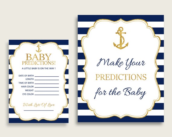 Anchor Baby Shower Prediction Cards & Sign Printable, Blue Gold Baby Prediction Game Boy, Instant Download, Cute Nautical Navy Gold NTDD8 Il_570xn