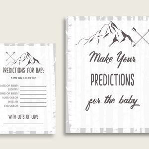Adventure Mountain Carte di previsione di Baby Shower e segno stampabile, Game Boy di previsione di bambino grigio bianco, Download istantaneo, Inizia S67CJ