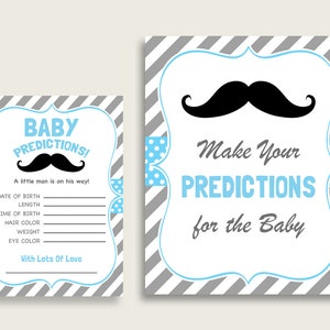 Schnurrbart Baby Shower Karten & Zeichen druckbar, Blau Grau Baby Vorhersage Game Boy, Sofort Download, Kleiner Mann ist auf dem Weg 9P2QW