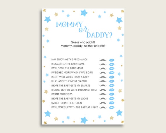 Blue Gold Mommy Or Daddy Baby Shower Boy Game Printable, Stars Guess Who Said It, He Said She Said, Instant Download, Most Popular, bsr01 Il_570xn