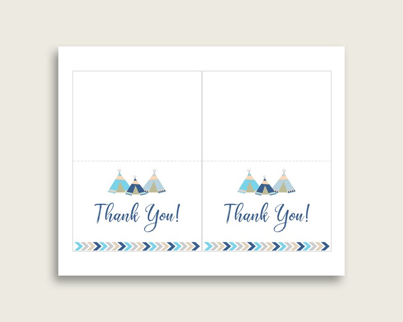 Blue Beige Thank You Cards Printable Tribal Teepee Baby - Etsy