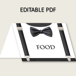 Little Man Folded Food Tent Cards Printable, Black Beige Editable Pdf Buffet Labels, Boy Baby Shower Food Place Cards, Instant lm001