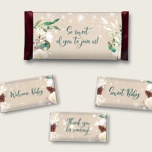 Beige Hershey Candy Bar Wrapper Printable, Mini Chocolate Bar Wrappers, Winter Rustic Baby Shower Gender Neutral, Candy Labels 3RBC2
