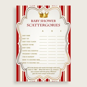 Scattergories Baby Shower Scattergories Prince Baby Shower Scattergories Red Gold Baby Shower Prince Scattergories party ideas 92EDX