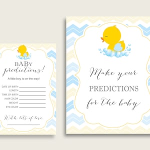 Rubber Duck Baby Douche Voorspellingskaarten & Teken Afdrukbaar, Geel Blauwe Baby Voorspelling Game Boy, Instant Download, Baby Duck rd002