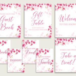 Cherry Blossom Baby Shower Girl Table Signs Printable, Pink White Party Table Decor, Favors, Food, Drink, Treat, Guest Book, Instant 5MQ8W