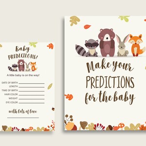 Cartes de prédiction Woodland Baby Shower & signe imprimable, brun Beige bébé jeu de prédiction sexe neutre, téléchargement immédiat, Bear Forest w0001
