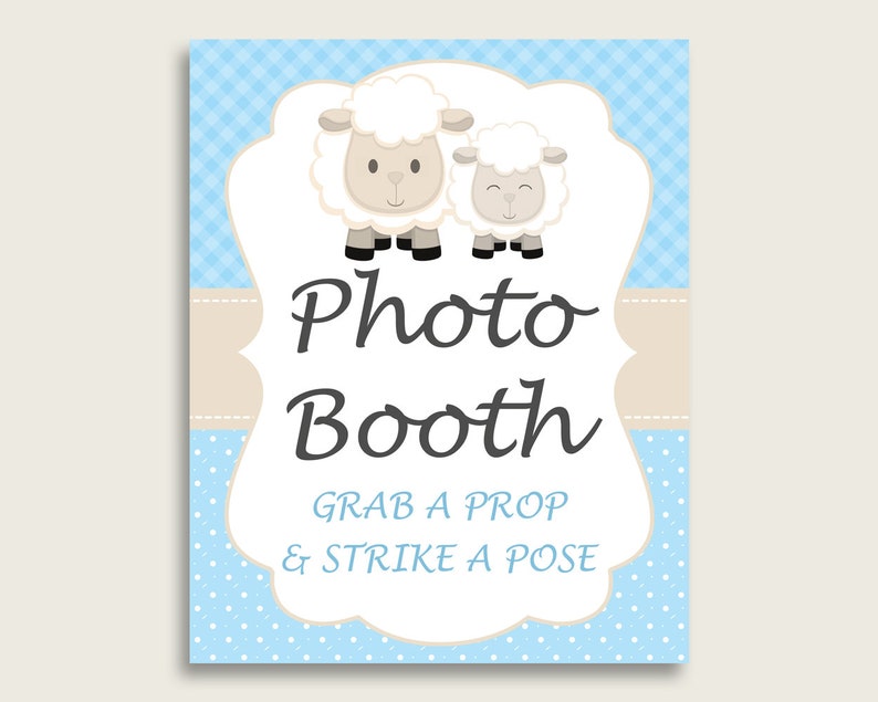 Little Lamb Photobooth Sign Printable, Boy Baby Shower Blue White Photo Booth, Little Lamb Selfie Station Sign, 8x10 16x20, Instant fa001 image 1