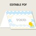 Rubber Duck Folded Food Tent Cards Printable, Yellow Blue Editable Pdf ...