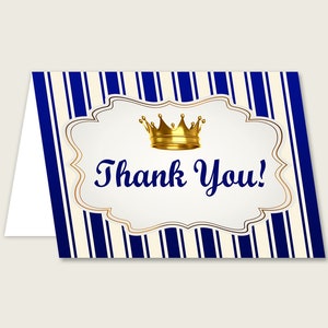 Blauw goud dank u kaarten afdrukbare, koninklijke prins baby shower dank u notities, jongen douche dank u gevouwen, Instant Download, rp001