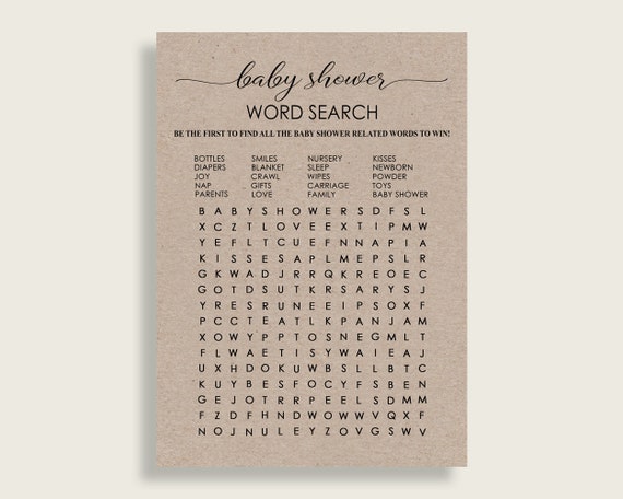 Word Search Baby Shower Word Search Kraft Baby Shower Word Search Baby Shower Kraft Word Search Brown Black Unisex Rustic ZOVMD Il_570xn