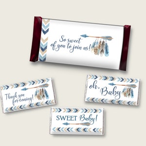 Tribal Arrows Hershey Candy Bar Wrapper Printable, Blue Beige Chocolate Bar Wrappers, Boy Shower Candy Labels, Instant Download, QAQ18