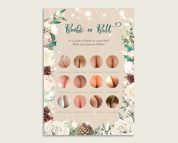 Beige Green Boobs Or Butt Printable, Winter Rustic Baby Shower Gender Neutral Fun Activity, Boobs or Butts Game, Instant Download, 3RBC2 Il_570xn