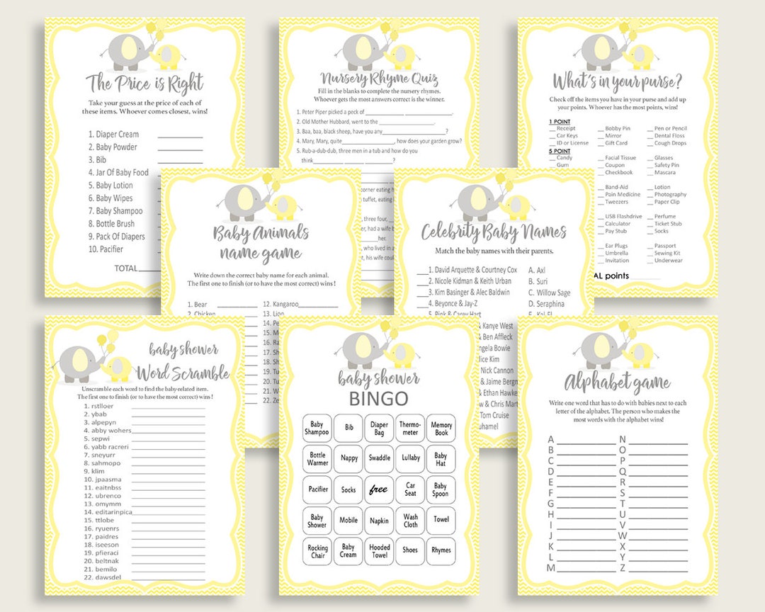 Games Baby Shower Games Yellow Baby Shower Games Baby Shower Elephant ...
