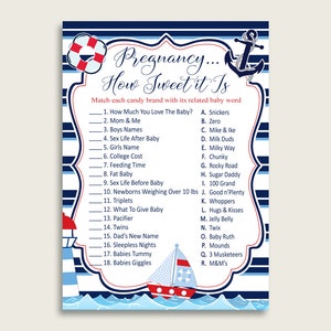 Blau Rot Schwangerschaft Wie süß es ist Spiel, nautische Baby Shower Boy, druckbare Candy Bar Match Spiel, Sofort Download, Lifesaver Boat DHTQT