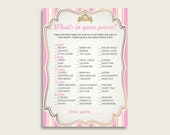 Royal Princess What's In Your Purse Game Printable, Pink Gold Whats In Your Purse, Girl Baby Shower Purse Game, Instant Download, rp002 Il_170x135