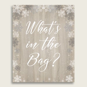 Snowflake Rustic Baby Shower What's In The Bag Game, White Beige Gender Neutral Bag Game Printable, Instant Download, Farmhouse Wood bsf01 image 2