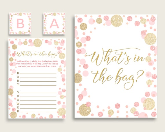 Dots Baby Shower What's In The Bag Game, Pink Gold Girl Bag Game Printable, Instant Download, Baby Sprinkle Polka Dots RUK83 Il_570xn