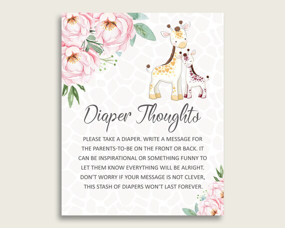 Giraffe Baby Shower Diaper Thoughts Printable, Girl Pink Yellow Late Night Diaper Sign, Words For Wee Hours, Write On Diaper Message sa001 Il_570xn