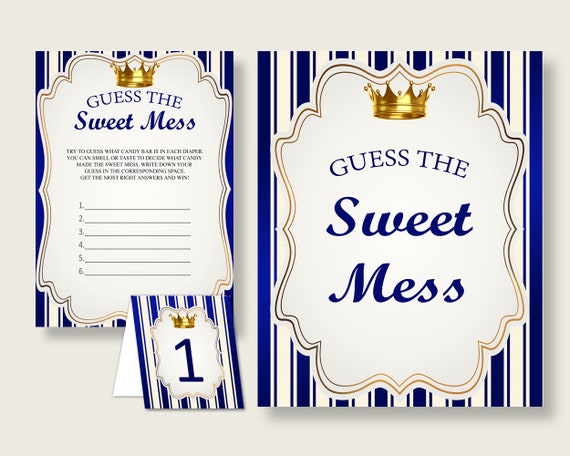 Royal Prince Guessing Game Baby Shower Boy, Blue Gold Guess The Sweet Mess Game Printable, Dirty Diaper Game, Instant Download, rp001 Il_570xn