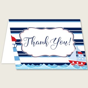 Biglietti di ringraziamento blu rossi stampabili, biglietti di ringraziamento per baby shower nautici, ragazzo doccia grazie piegati, download istantaneo, Ahoy è un DHTQT