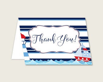 Blue Red Thank You Cards Printable, Nautical Baby Shower Thank You Notes, Boy Shower Thank You Folded, Instant Download, Ahoy It&#39;s a DHTQT
