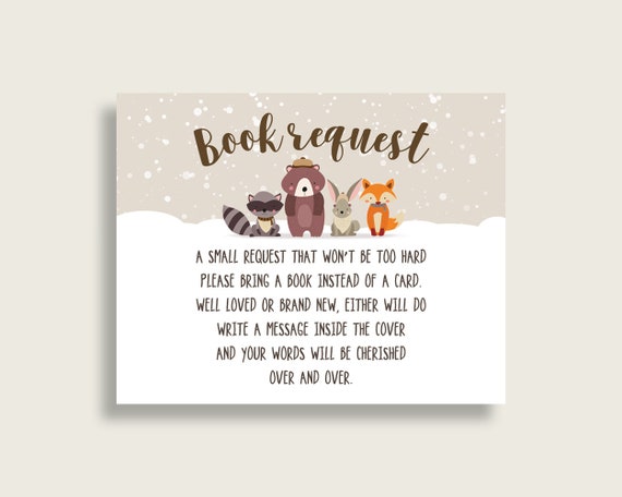 Winter Woodland Baby Shower Bring A Book Insert Printable, Gender Neutral Beige Brown Book Request, Winter Woodland Books For Baby RM4SN Il_570xn