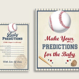 Baseball bébé douche cartes de prédiction & signe imprimable, bleu Beige bébé prédiction Game Boy, téléchargement immédiat, petit cogneur petit YKN4H