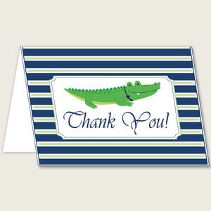 Biglietti di ringraziamento blu verde stampabili, biglietti di ringraziamento per baby shower alligatore, ragazzo doccia grazie piegato, download istantaneo, popolare ap002