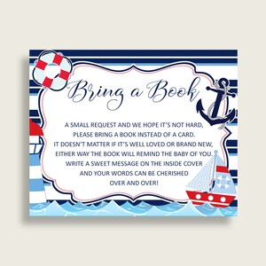 Douche de bébé nautique apporter un livre Insert imprimable, garçon bleu rouge demande de livre, livres nautiques pour bébé, livre au lieu de carte, DHTQT