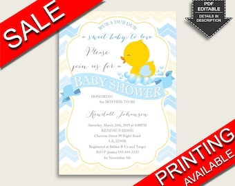 Rubber Duck Baby Shower Invitations Printable, Digital Or Printed Invitation Baby Shower Boy, Editable Invitation Yellow Blue Rubber rd002