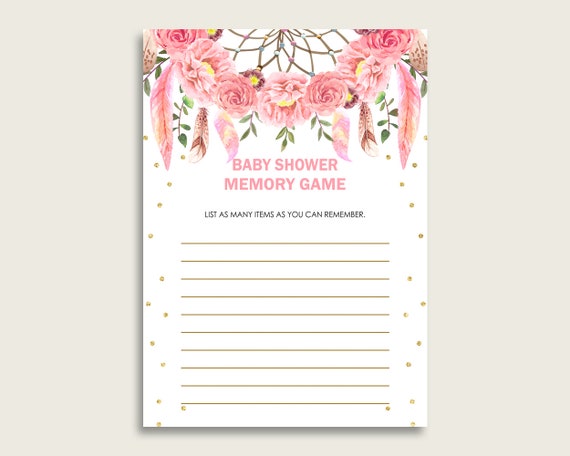 Dreamcatcher Baby Shower Memory Game, Pink Gold Memory Guessing Game ...