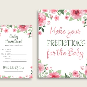 Cartes de prédiction de douche de bébé aquarelle fleurs & signe imprimable, fille de jeu de prédiction bébé vert rose, téléchargement immédiat, flp01 les plus populaires