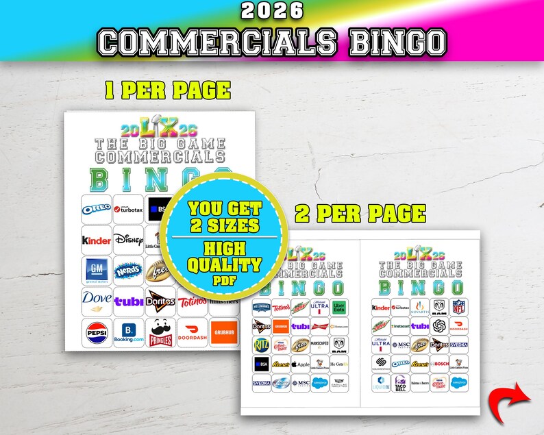Football Commercials Bingo 2026 - Big Game Party Printable - Etsy